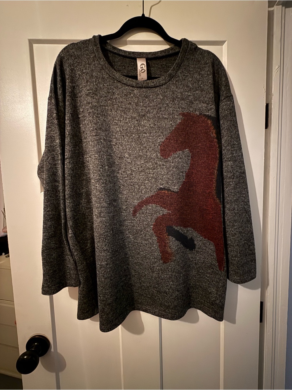 GO COUTURE Horse Charcoal Gray Knit Pullover Sweater